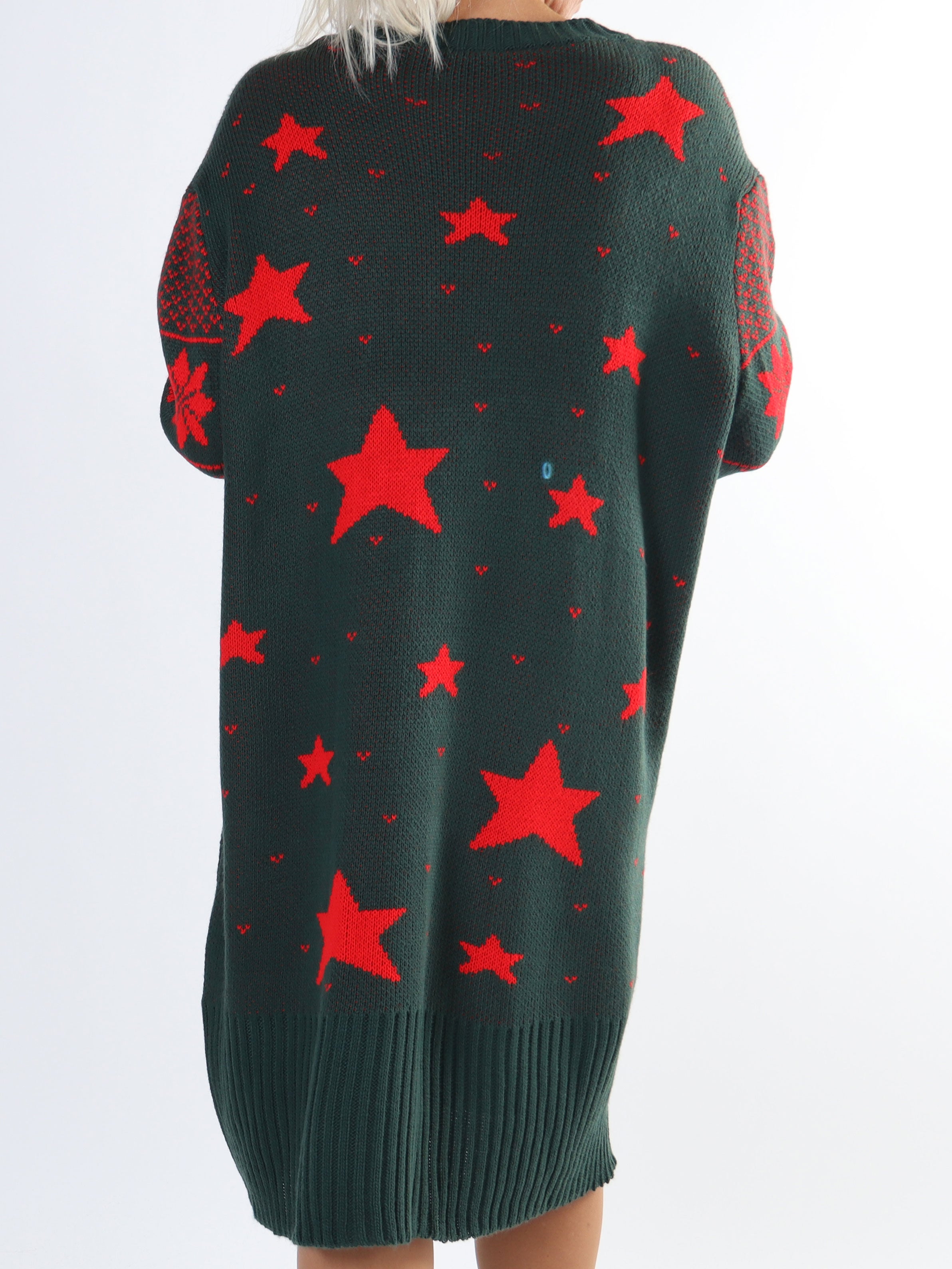 Christmas - Plus size julestrikkjole med merry christmas stående